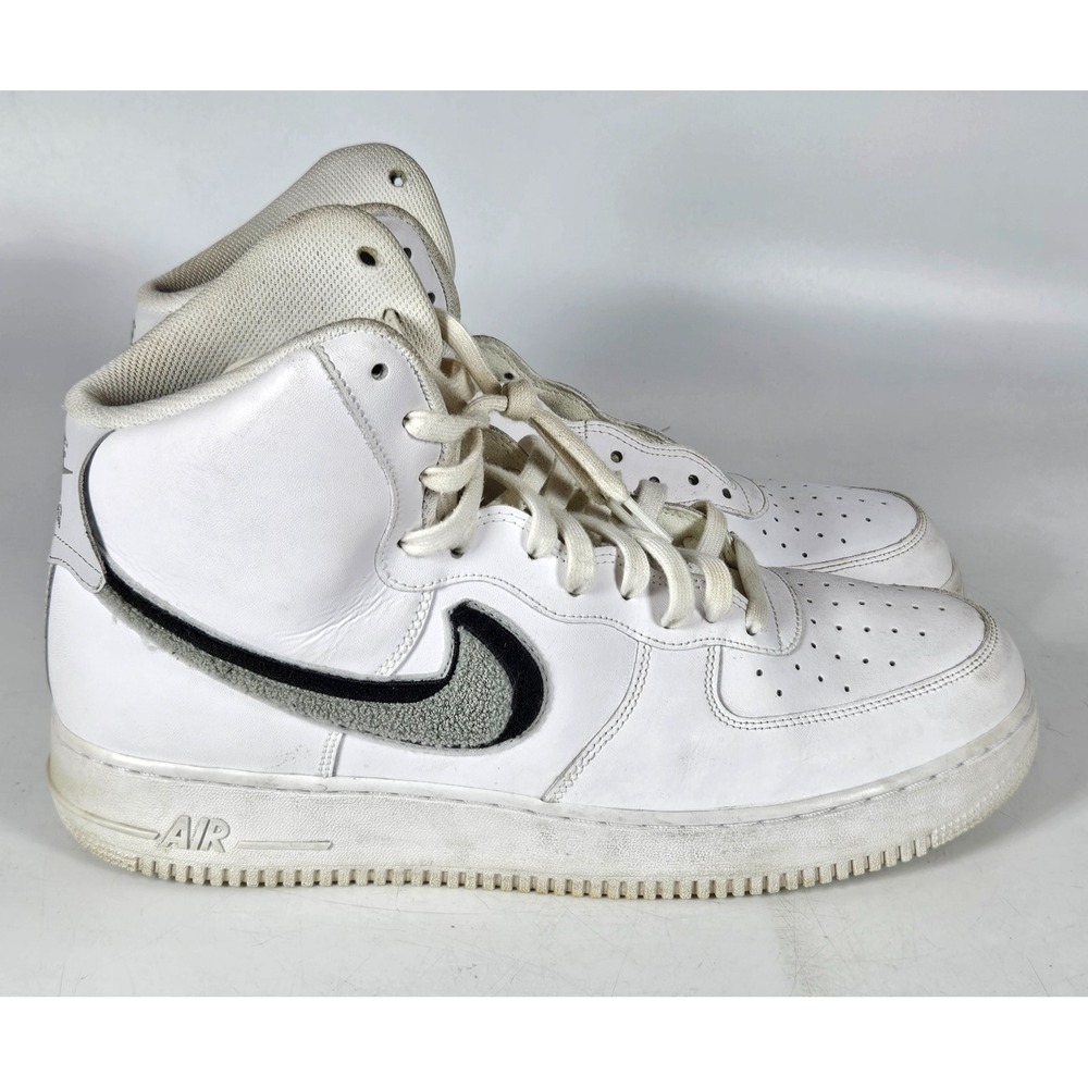 Nike Air Force One High Top Shoes Chenille Swoosh White 806403-105 Men Size 13